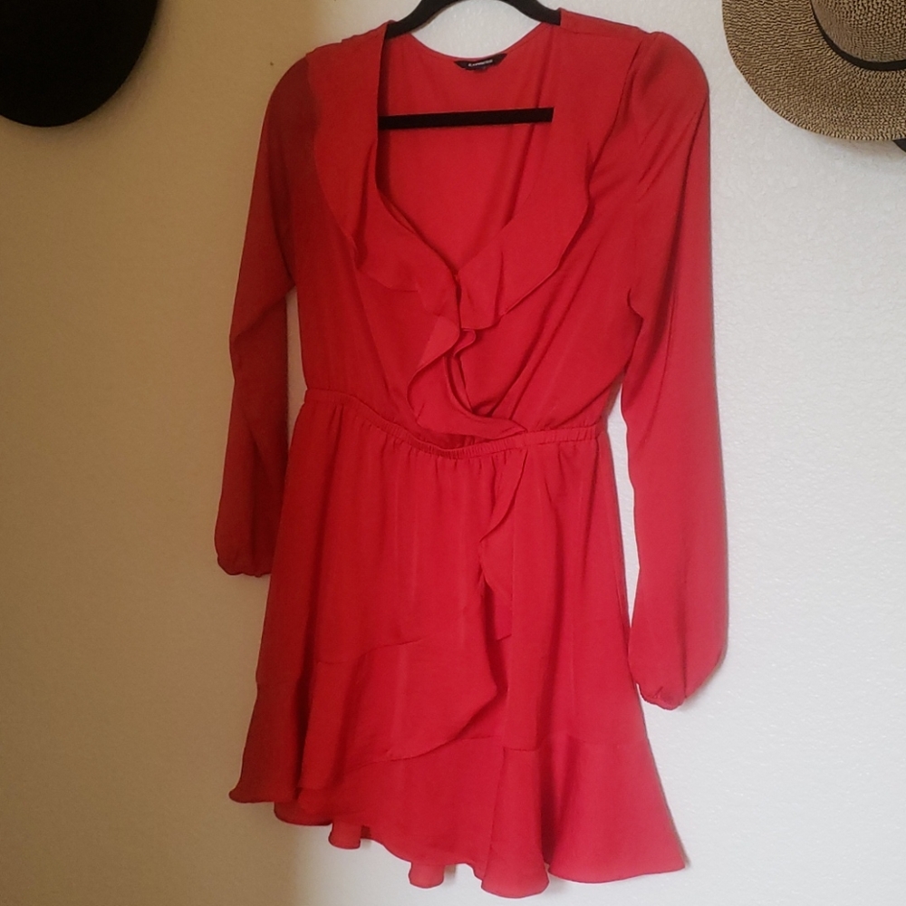 Express Red long sleeved Ruffle dress
